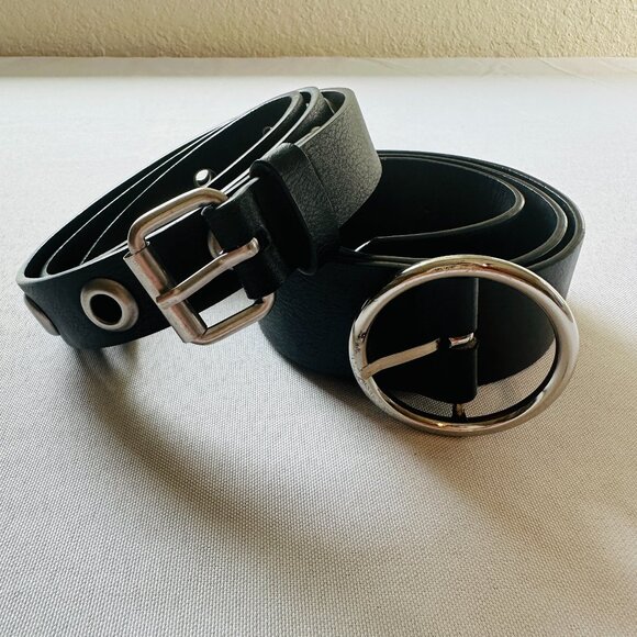 Brandy Melville Accessories - Brandy Melville Belts Lot of 2 Black Faux Leather Silver Buckle Rivet Holes